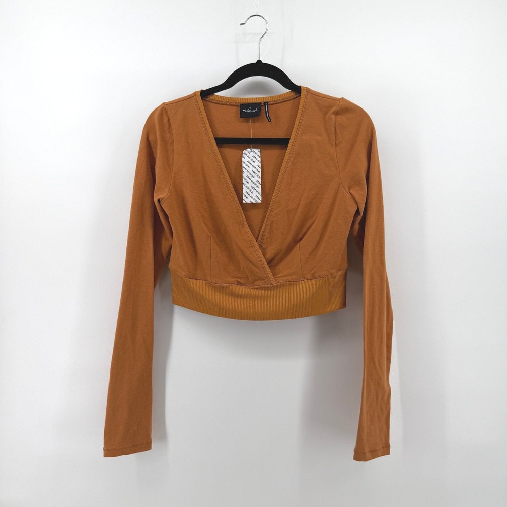 Out From Under Crop Top Surplice Long Sleeve Large Orange Women Urban Outfitters